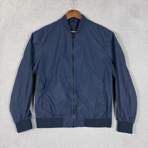 Zara Bomber Jacket Men's Medium Navy Blue Full Zip Lightweight Snap Pockets 海外 即決