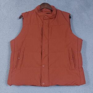 Uniqlo Puffer Vest Mens Large Orange Quilted Full Zip Snap Buttons Pockets 海外 即決