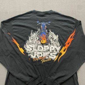 Vintage Sloppy Joes Biker Shirt Mens 2XL Black Long Sleeve Flame Hits Y2K Grunge 海外 即決