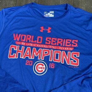 Chicago Cubs 2016 World Series T Shirt Mens Medium Blue Long Sleeve Under Armour 海外 即決