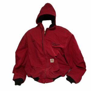 VTG CARHARTT Size 2XL Union Made in USA Hooded Bomber Jacket Red 海外 即決