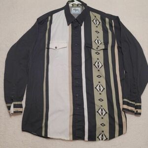 Roper Mens Western Shirt Size 1XT Rodeo Blue Long Sleeve Black Casual Vintage 海外 即決