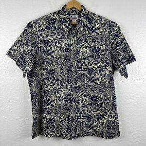 Vintage Hawaiian Shirt Mens XL Blue 80s 90s Hawaii Floral 1/4 Button Pull Over 海外 即決