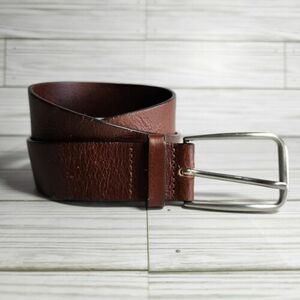 Jos A Banks Mens Belt Genuine Leather Brown Size 34/36 Silver Tone Buckle Casual 海外 即決