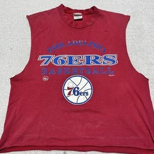 VTG Philadelphia 76ers Shirt Tank Top Sleeveless Red Mens L Faded USA Made 海外 即決