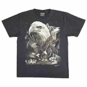 Vintage Jay's Rock American Wildlife Eagle Wolf Wolves Black T-Shirt Large AOP 海外 即決