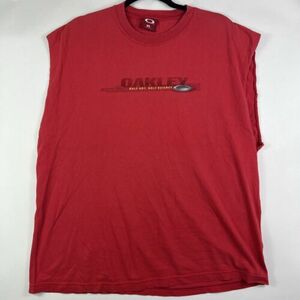 Vintage Oakley Shirt Adult Red Graphic Cut Off Muscle Shirt Mens XL A13 海外 即決