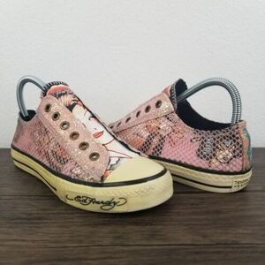 Ed Hardy Womens Size 6 Pink Geisha Vintage Y2K Low Top Laceless Slip On Shoes 海外 即決