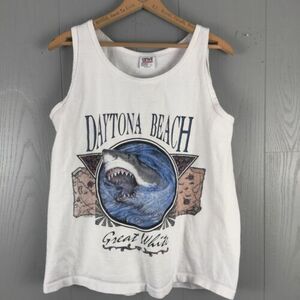 Vintage Daytona Beach Sleeveless Shirt Tank Mens Large Shark Graphic USA Anvil 海外 即決