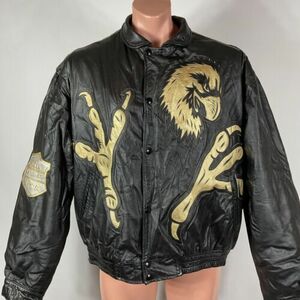 Montana Wear VTG EAGLE ALL OVER CUSTOM GOLD Leather Jacket Bomber Motorcycle USA 海外 即決