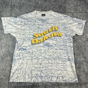 Vintage 90s Fruit of the Loom Best South Dakota Road Map Tshirt XL Single Stitch 海外 即決