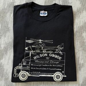 VTG 1986 MOVE Incident Philadelphia Wilson Goode T-Shirt Parody Black Sz L Rare 海外 即決