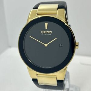 Citizen Men's Axiom Eco-Drive Gold/Black Leather 40mm Steel Watch AU1062-05E 海外 即決