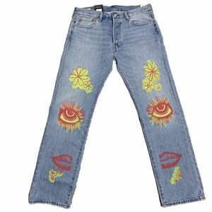 NWT Levis Premium 501 Jeans Size 34x32 Hippie Love Peace Groovy Flower $128 MSRP 海外 即決
