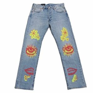 NWT Levis Premium 501 Jeans Size 32x32 Hippie Love Peace Groovy Flower $128 MSRP 海外 即決
