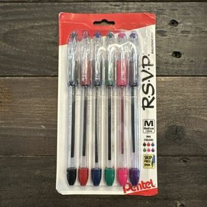 Pentel RSVP Fine Line Point Pens Assorted In, Latex Free, Pack Of 6, New, 1.0mm 海外 即決