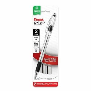 Pentel RSVP Ball Point Pen 0.7mm Fine Point Capped Black 2/Pk Office School Home 海外 即決