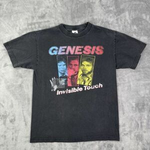 Vintage Genesis Shirt Mens Medium Black Invisible Touch Tour Concert Y2K Collins 海外 即決