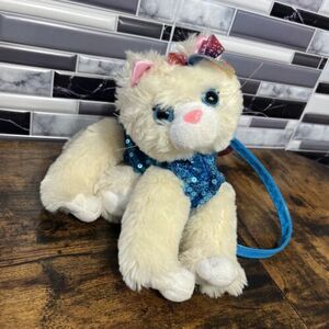 POOCHIE & CO PLUSH WHITE CAT WITH Blue SEQUINED PURSE ~ 海外 即決