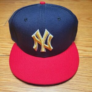 New York Yankees x New Era 5950 MLB Fitted Hat Size 7 Navy/Red/Gold EUC 海外 即決