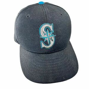 Seattle Mariners Hat Cap New Era Sz 7 Fitted Black Blue 59Fifty MLB Wool Field 海外 即決