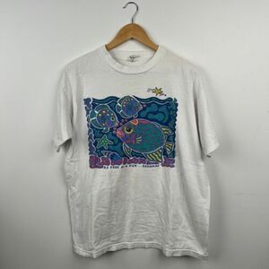 Vintage Bahamas Shirt As Free As A Fish Star Tee art tee large 海外 即決