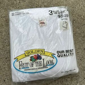 NEW VTG 70s Pack Fruit of the Loom USA Golden White T-Shirt V Neck Mens Large 海外 即決
