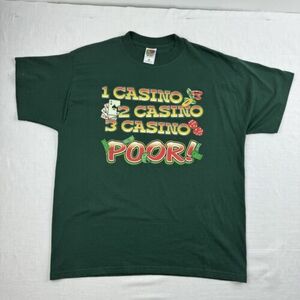 Vintage Funny Casino Shirt Adult XL Green Gambling Las Vegas Poor 90s American 海外 即決