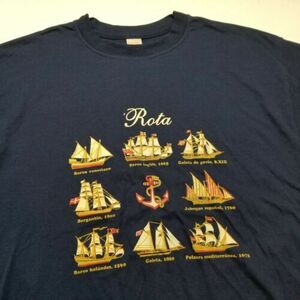 Vtg Rota Historic Ship T-Shirt Mens 2XL Goleta Barco Bergantin Boats 90s C46 海外 即決