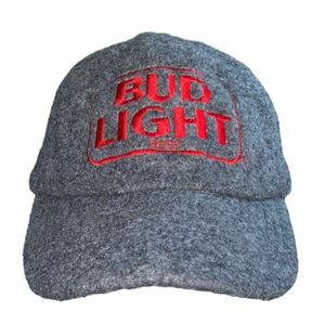 VINTAGE Bud Light Beer Gray Felt Fleece Hat Baseball Cap Made in USA Adjustable 海外 即決