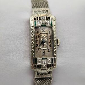 Vintage 18K Solid Gold & Diamond Hamilton Art Deco Wrist Watch 海外 即決