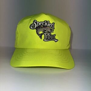 Vintage Speckled Trout Youngan SnapBack Trucker Hat Cap Fish Logo Neon Yellow 海外 即決