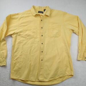 Vintage Mens Lands End 100% Cotton Button Up Casual Shirt Long Sleeve Yellow 海外 即決