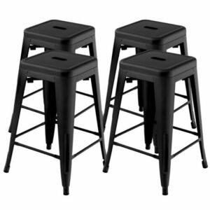 Durabl24 Inch Set of 4 Tolix Style Counter Height Barstool Stackable Chair-Black 海外 即決