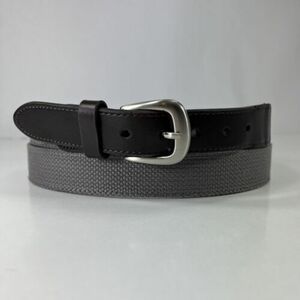 Bespoke Gray Web & Brown Real Leather Dress Belt - Men's Size 42 海外 即決