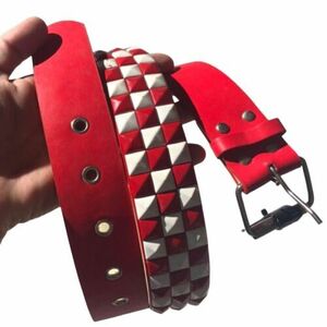 3-Row Pyramid Studded Leather Belt Unisex Punk Rock Goth Emo Biker Skater 海外 即決