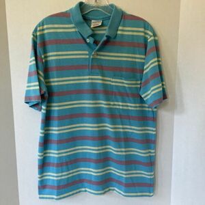 Vintage Windridge Mervyns Polo Shirt Blue White Red Stripes Mens Size M USA 海外 即決