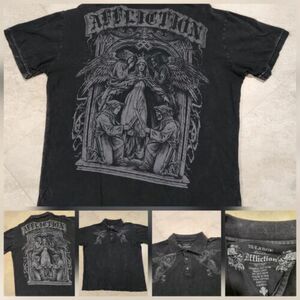 VTG Y2K Affliction Mens 2XL Life & Death Angel Reaper Polo T Shirt Streetwear 海外 即決