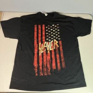 Vintage Slayer Band T Shirt XL Y2K American Flag Graphic w/Cross Stars Spellout 海外 即決