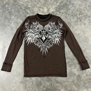 Vtg Y2K 2000s Affliction MMA Reversible Thermal Knit Long Sleeve Shirt Sz S Read 海外 即決