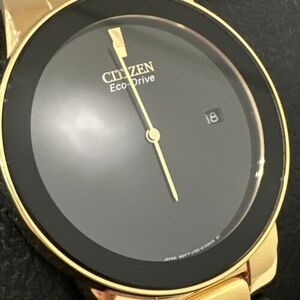 Citizen Eco-Drive Mens Gold Plated Stainless Black Leather Band Watch AU1062-05E 海外 即決