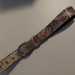 Vintage Ed Hardy Leather Belt Size Medium 34”-40” Tiger Japan Y2K Tattoo 海外 即決