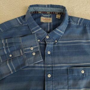 Weatherproof Vintage Mens 2XL Blue Striped Long Sleeve Button Chest Pocket Shirt 海外 即決