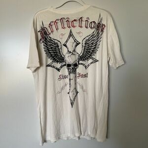 Vintage Y2K Affliction T Shirt 2xl White Worn Cross Live Fast Skull Made In USA 海外 即決