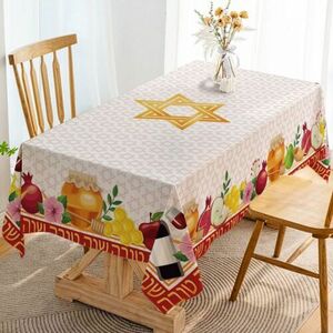 Shana Tova Tablecloth Rosh Hashanah Jewish 新品 Year 60x84 Inch, マルチ カラー 海外 即決