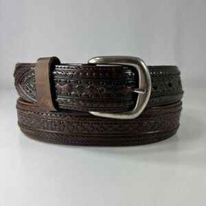 Justin Studded Brown Leather Western Belt - Men's Size 42 海外 即決