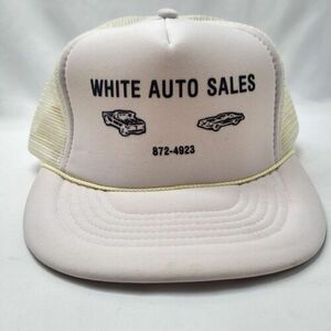 Vintage White Auto Sales Mesh Trucker's Hat - White - NOS 海外 即決