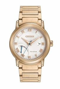 CITIZEN MEN'S $395 ECO-DRIVE GOLD-TONE DRESS WATCH, WHITE DIAL, DATE AW7023-52A 海外 即決