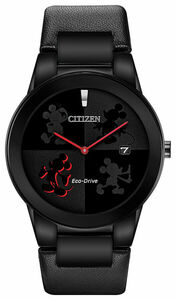 Citizen Eco-Drive Disney Mickey Mouse Men's Black Leather Watch 40mm AU1069-06W 海外 即決