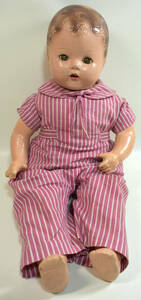 Vintage 17" Composition & Cloth Baby Doll w/ Sleep Eyes Open Mouth Teeth ~ Nice! 海外 即決